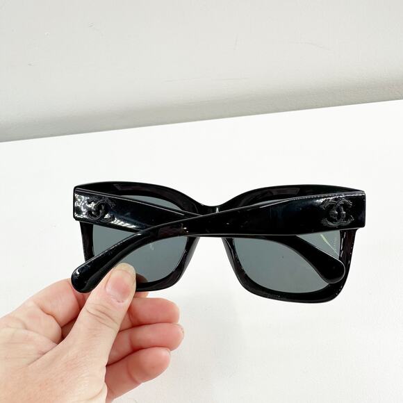 Chanel 5357 Square Oversized CC Designer Sunglasses Black - Picture 12 of 14